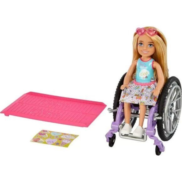 Mattel Barbie Chelsea Doll & Wheelchair Blonde hair Sunglasses ramp Kids Doll - Picture 5 of 7